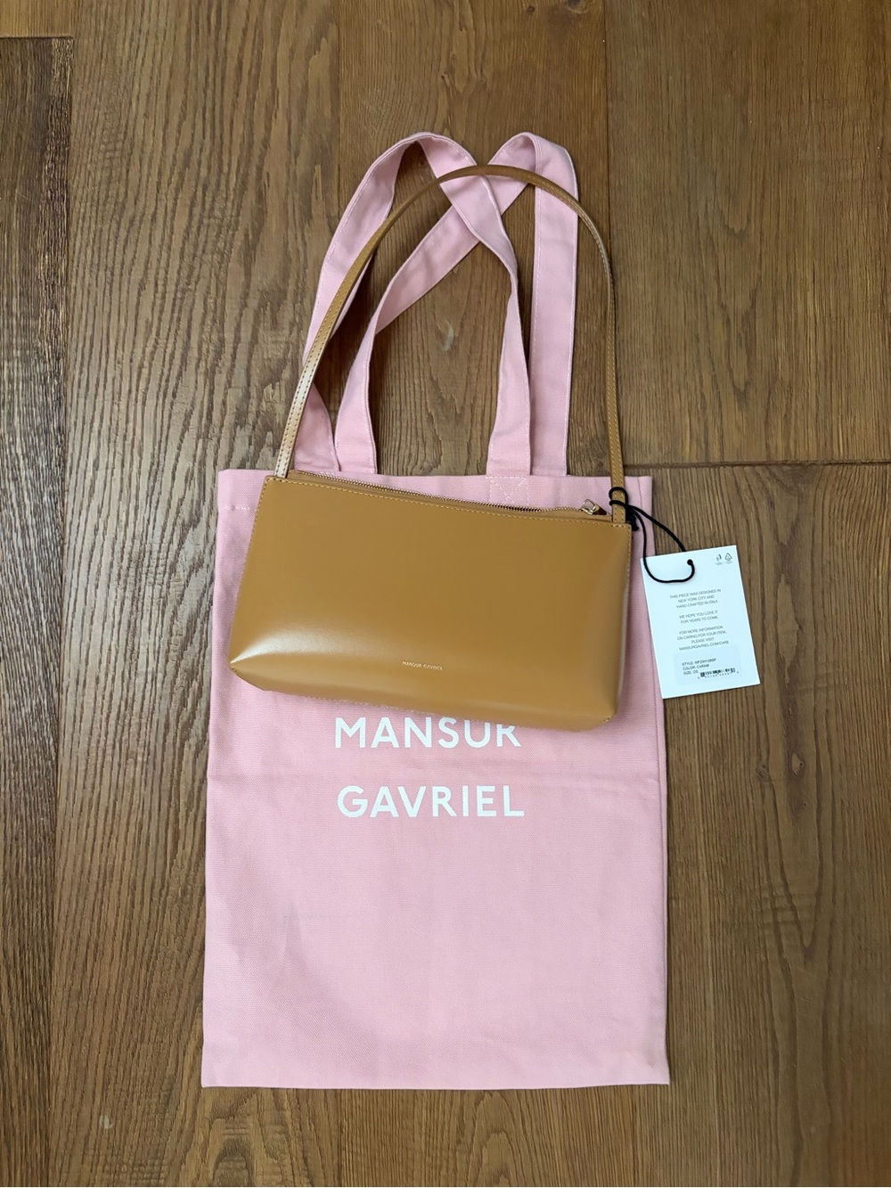 Mansur Gavriel Caramel Leather Crossbody with Pink Tote